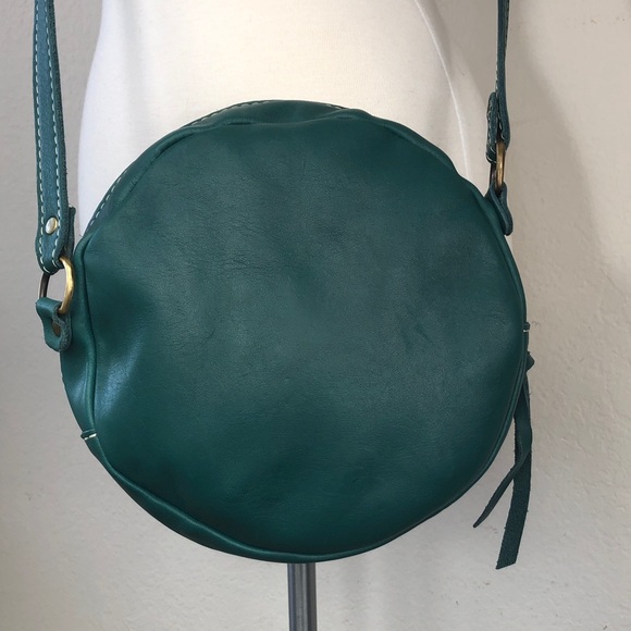 Portland Leather Goods Large Circle Crossbody Bag in Peacock Blue Green - Picture 11 of 12